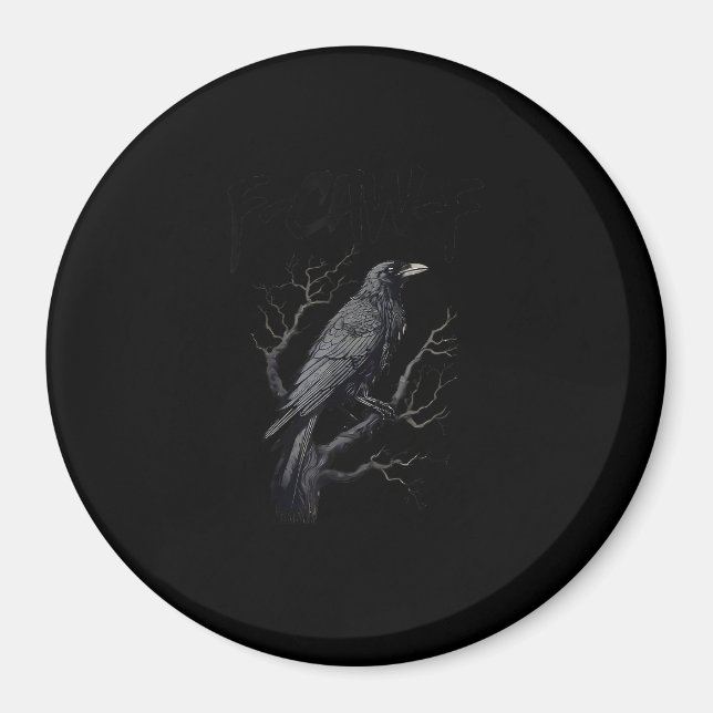 Aimant Corbeau, F-Caw-F Oiseau Drôle Lune Gothique Humour (Devant)