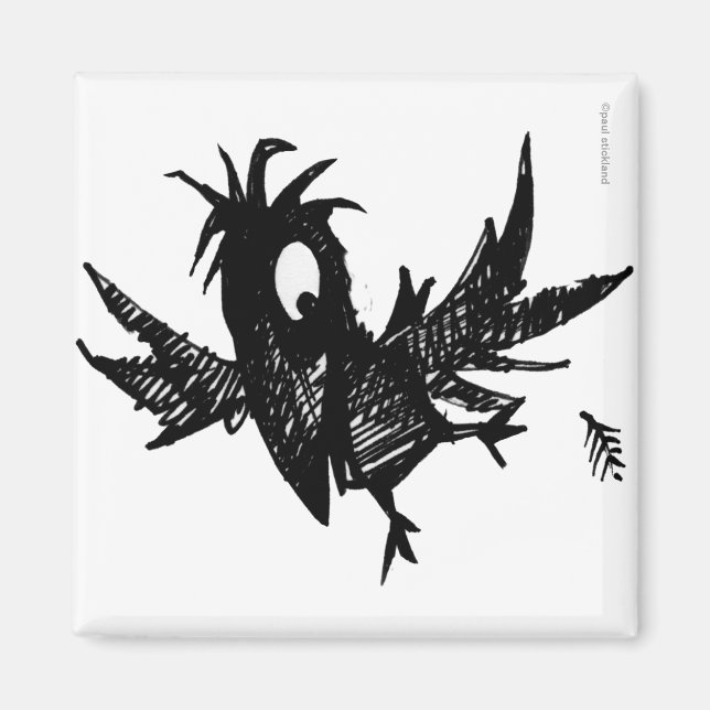 Aimant Corbeau noir drôle (Devant)