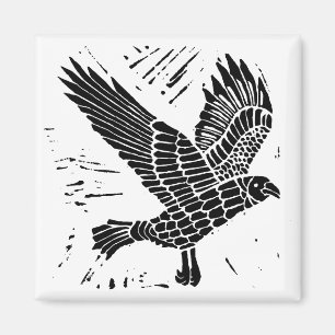 Aimant Corbeau noir et blanc Coupe Lino