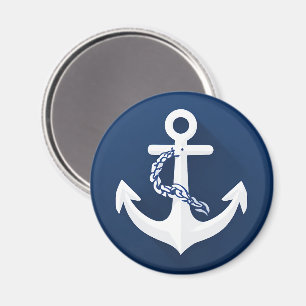 Aimant Corde & Ancre Symbole Naution Blanc Bleu Marine