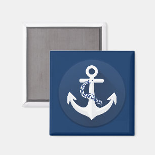 Aimant Corde & Ancre Symbole Nautionique Blanc Bleu Marin