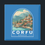 Aimant Corfu Greece Travel Art Emblem<br><div class="desc">Corfu retro vector travel design. Corfu,  a stunning Greek island in the Ionian Sea,  is known for its crystal-clear waters,  lush landscapes,  and rich cultural heritage.</div>