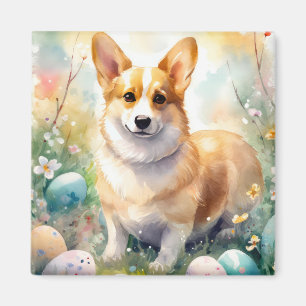 Aimant Corgi avec les oeufs de Pâques