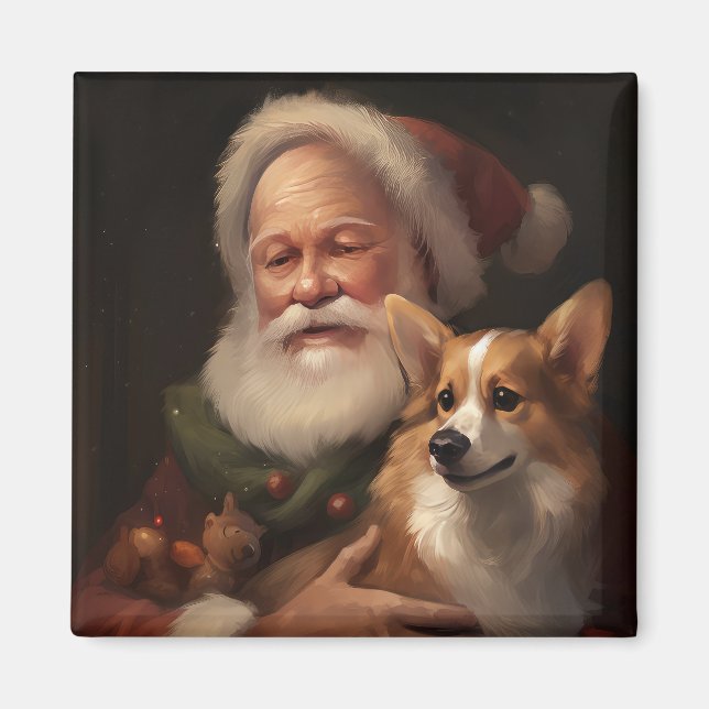 Aimant Corgi avec Noël Festif du Père Noël (Devant)