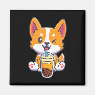 Aimant Corgi Boire Boba Bubble Thé Boire Chien Anime Kaw