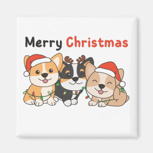Aimant Corgi Christmas Animaux mignons Chiens Joyeux Noël