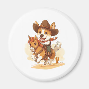 Aimant Corgi Cowboy � Chien de Rodéo Occidental