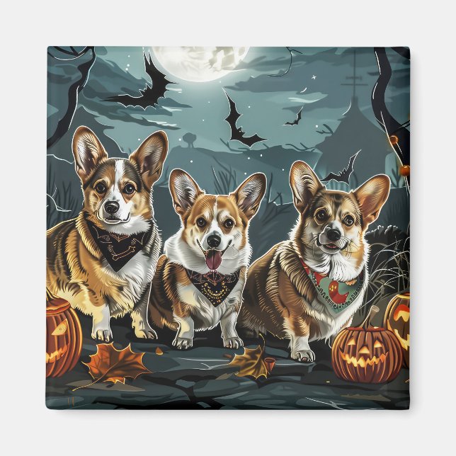 Aimant Corgi Halloween Éffrayant (Devant)