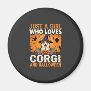 Aimant Corgi Halloween Sorcière Fille Horreur Vintage