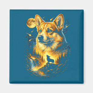Aimant Corgi hurlant à la lune vintage 90s drôle de chien