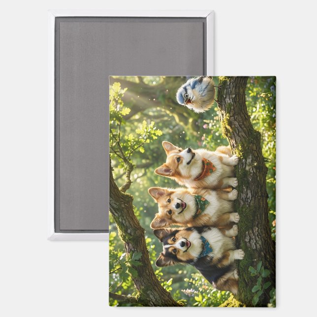 Aimant Corgis et oiseau (Recto/Verso)