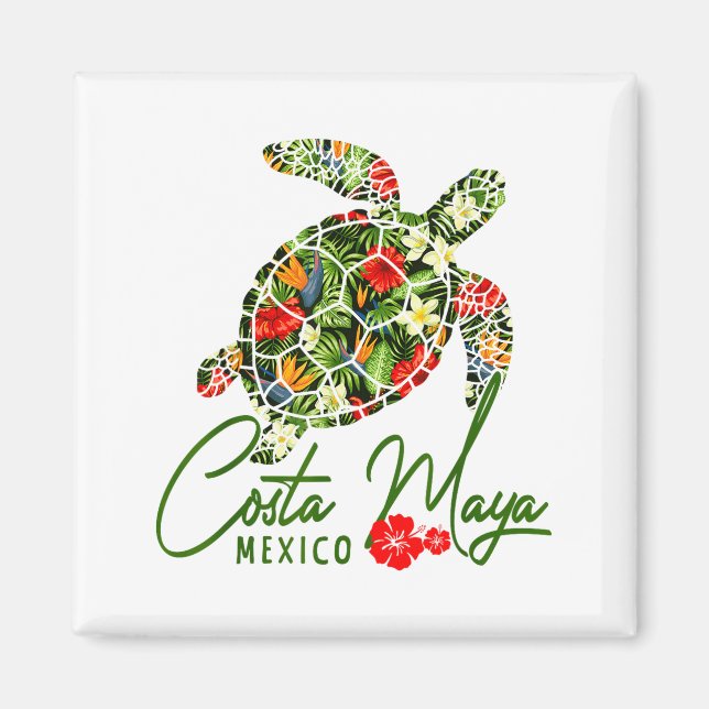 Aimant Costa Maya Mexico Sea Turtle Tropical Hibiscus Vac (Devant)