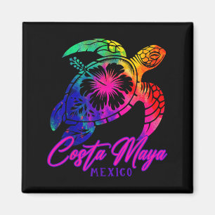 Aimant Costa Maya Mexique Tie Dye Tortue de Mer Hibiscus