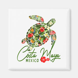 Aimant Costa Maya Mexique Tortue de mer Hibiscus Tropical
