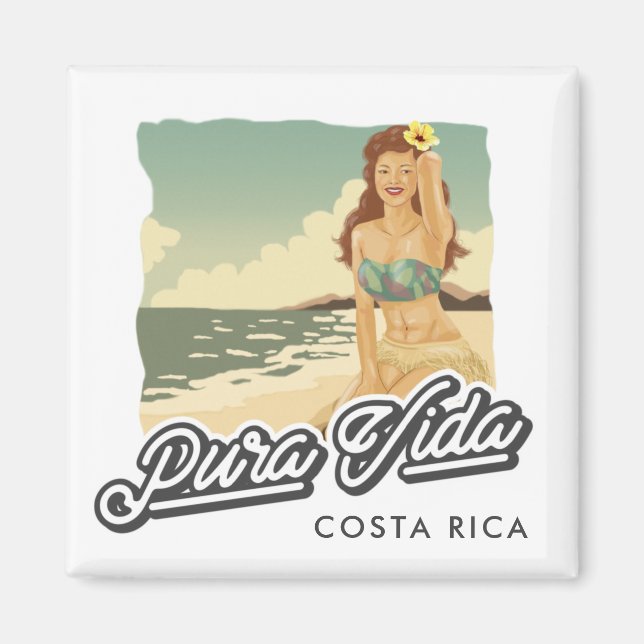 Aimant Costa Rica Pura Vida Girl on the Beach Surf (Devant)
