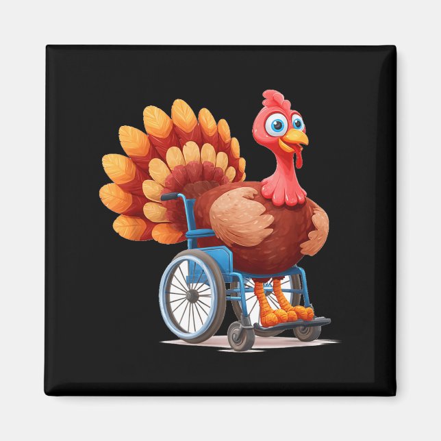 Aimant Costume de dinde joyeuse en fauteuil roulant pour  (Devant)