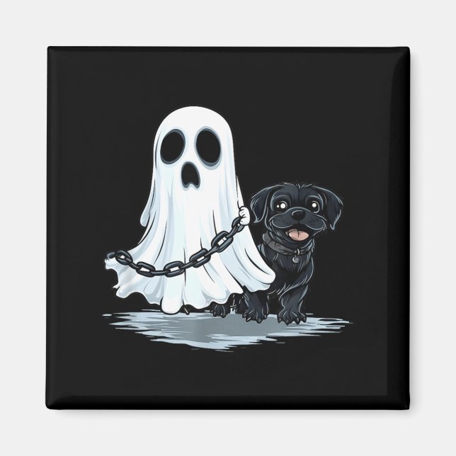 Aimant Costume de fantôme tenant un chiot pour Halloween (Devant)
