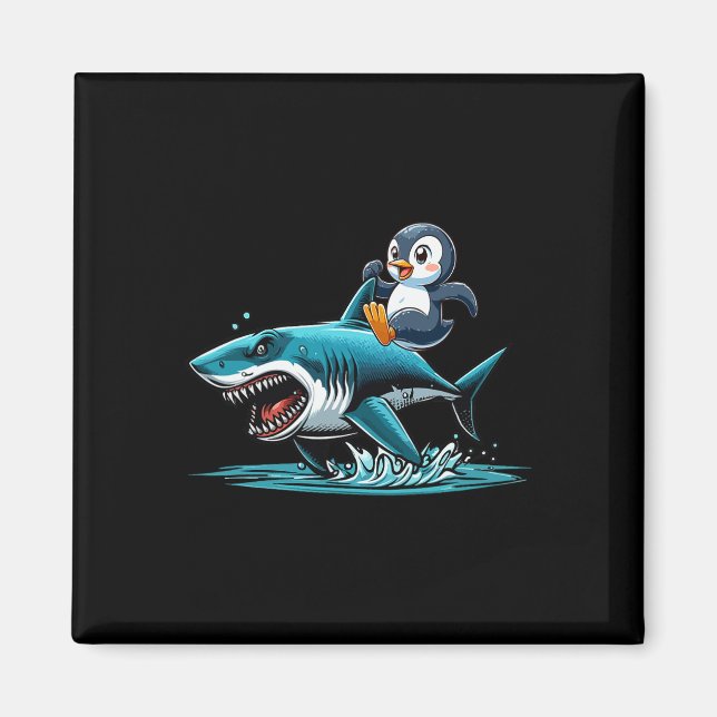 Aimant Costume de requin à cheval sur un pingouin pour en (Devant)