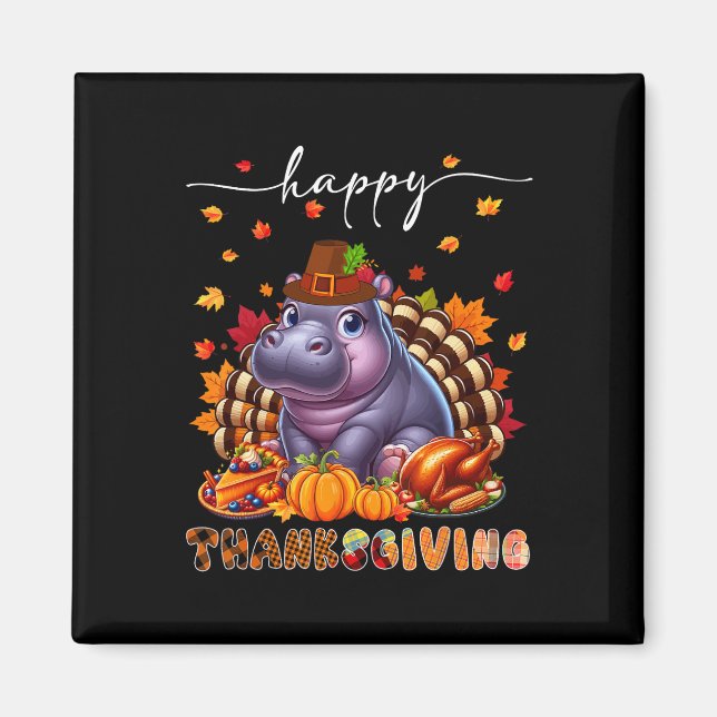 Aimant Costume d'hippopotame de Thanksgiving dinde automn (Devant)