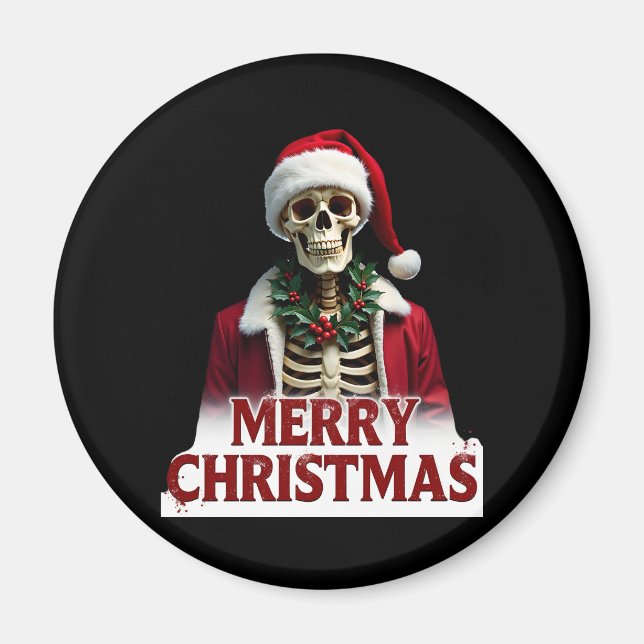 Aimant Costume squelette de Père Noël Crâne drôle de Noël (Devant)