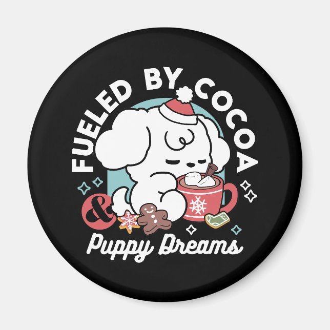 Aimant Cosy Puppy Dreams - Chocolat chaud et Noël (Devant)
