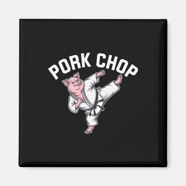 Aimant Côte de porc - Pun de karaté de cochon drôle  (Devant)