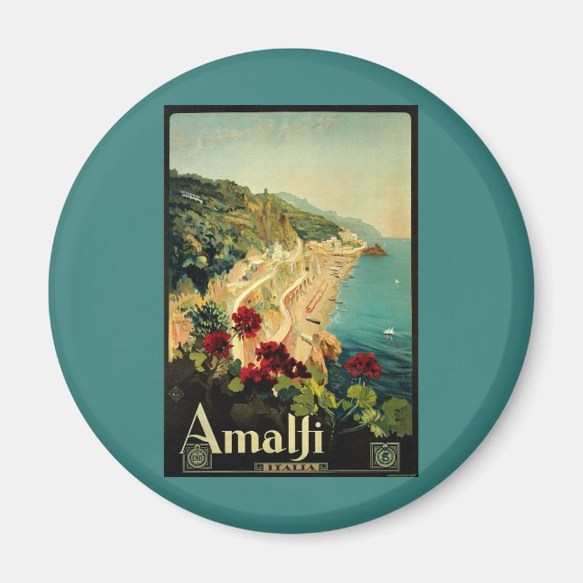 Aimant Côte italienne d'Amalfi, Poster Vintage voyage Ita (Devant)