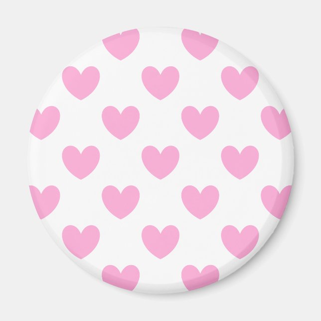 Aimant Coton Candy Pink coeurs sur blanc (Devant)