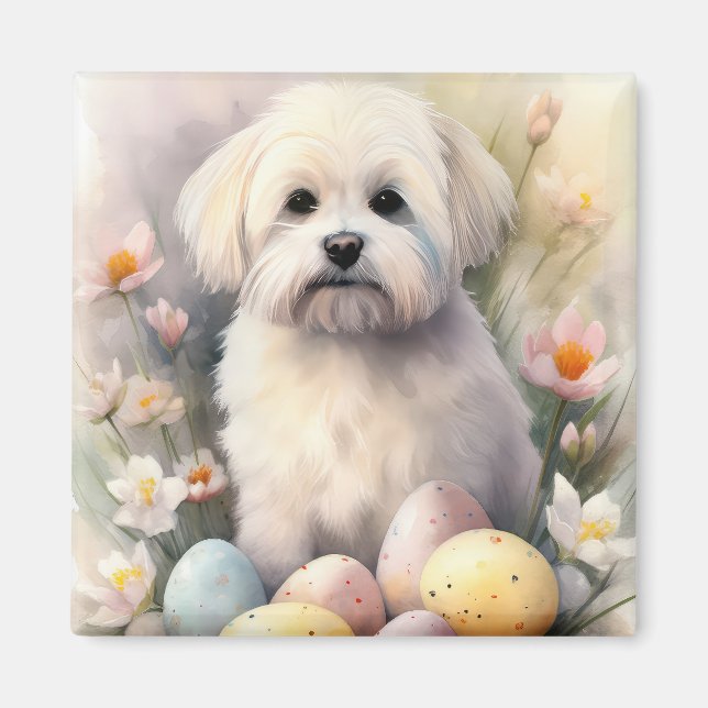 Aimant Coton De Tulear avec oeufs de Pâques vacances (Devant)