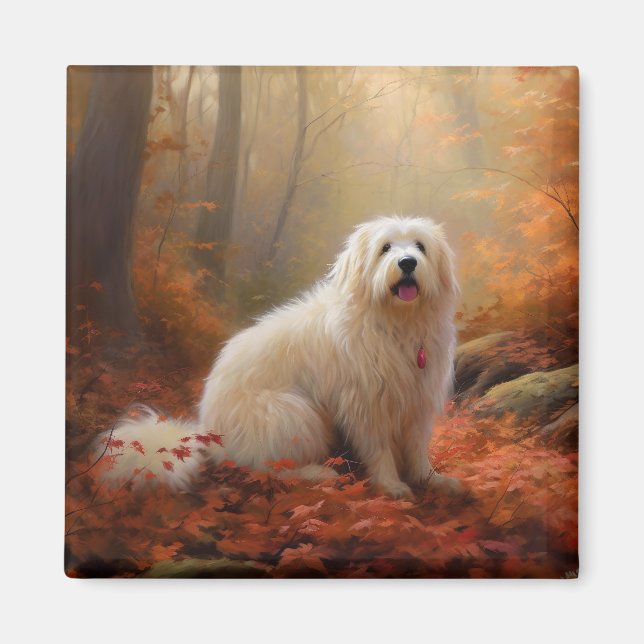 Aimant Coton De Tulear dans les feuilles d'automne qui to (Devant)