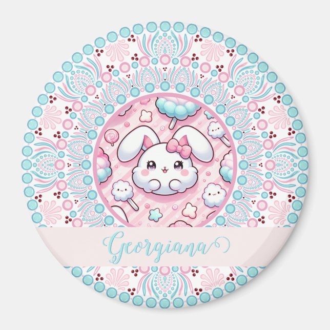 Aimant Coton Personnalisé Candy Kawaii Bunny Dot Mandala (Devant)
