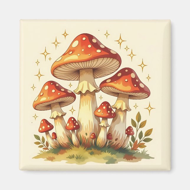 Aimant Cottage Core Vintage Mushrooms  (Devant)