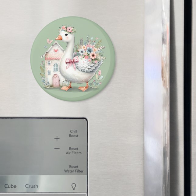 Aimant Cottage Goose Floral House Scène (In situ (réfrigérateur))
