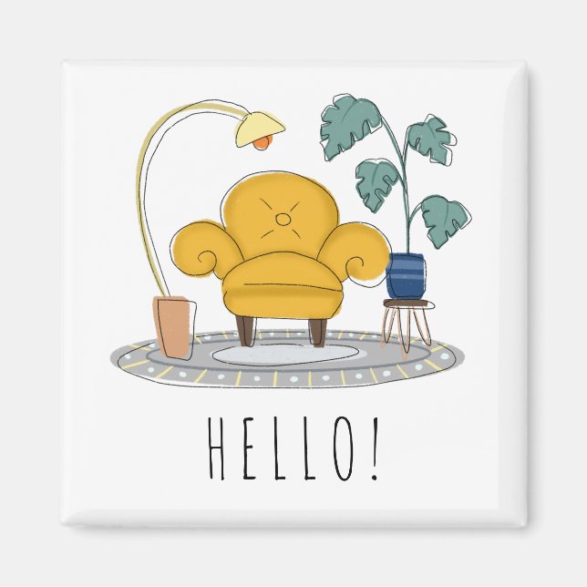 Aimant Couch Jaune mignon Bonjour (Devant)