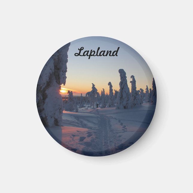 Aimant Couché de soleil sur la forêt enneigé de Laponie (Devant)