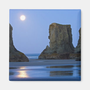 Aimant Coucher de lune, plage de Bandon, Oregon.