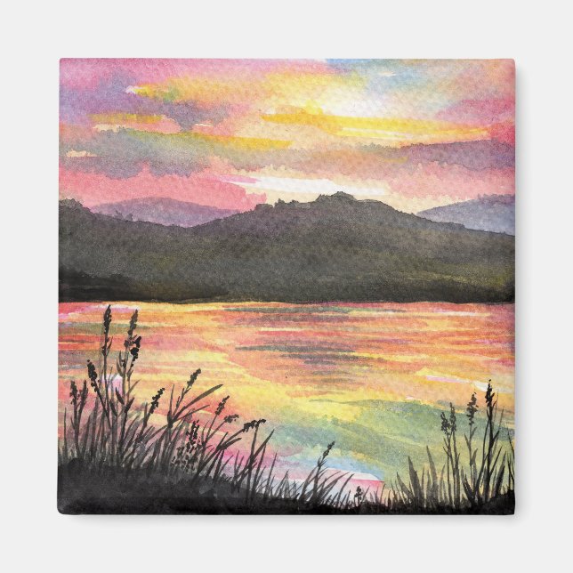 Aimant Coucher de soleil au bord du lac (Devant)