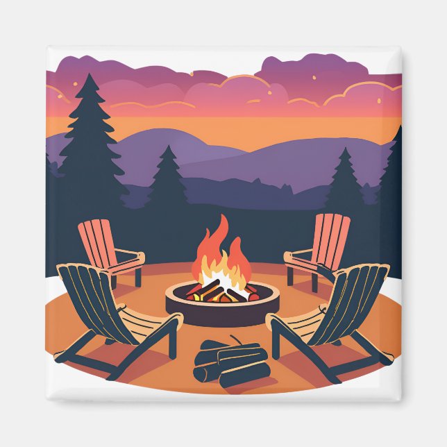 Aimant Coucher de soleil au feu de camp (Devant)