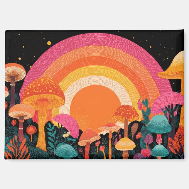 Aimant Coucher de soleil aux champignons psychédéliques – (Recto)