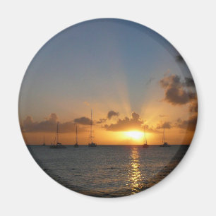 Aimant Coucher de soleil avec voiliers Paysage tropical P