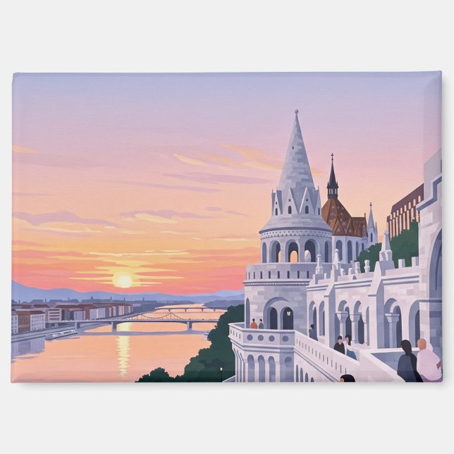 Aimant Coucher de soleil Budapest Hongrie Bastion des Pêc (Recto)