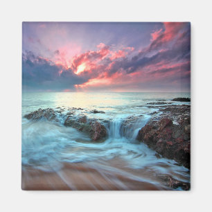 Aimant Coucher de soleil coloré sur la plage de Sea Wave