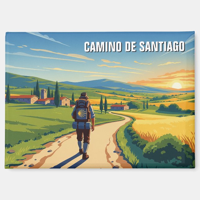 Aimant Coucher de soleil de Camino de Santiago Hiker (Recto)
