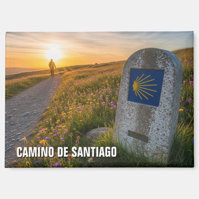 Aimant Coucher de soleil de Camino de Santiago Hiker (Recto)