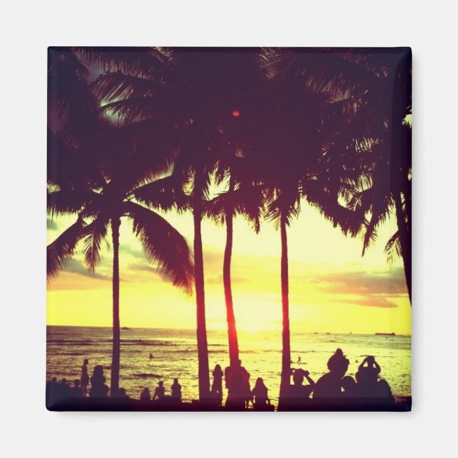 Aimant Coucher de soleil de la plage de Waikiki (Devant)