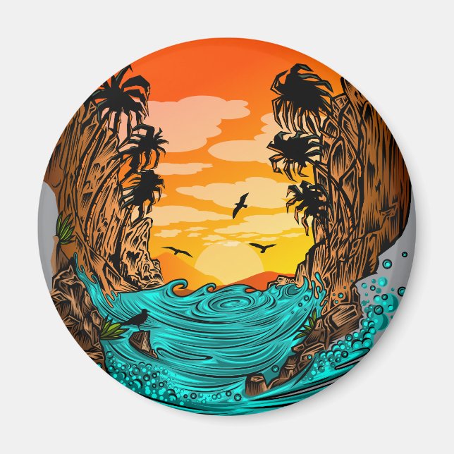 Aimant Coucher de soleil de palmier (Devant)