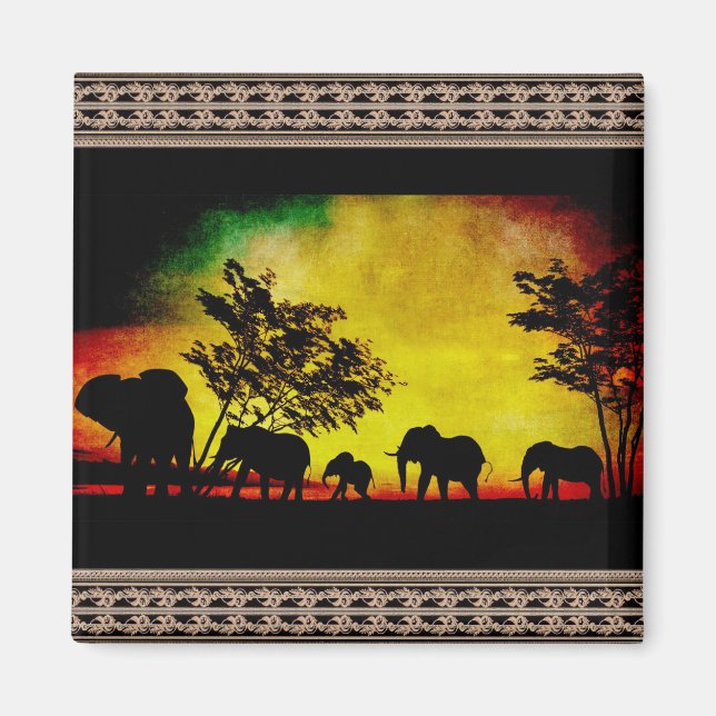 Aimant Coucher de soleil des éléphants (Devant)