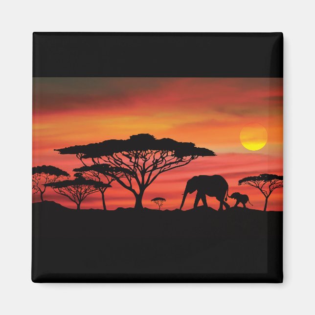 Aimant Coucher de soleil éléphant (Devant)