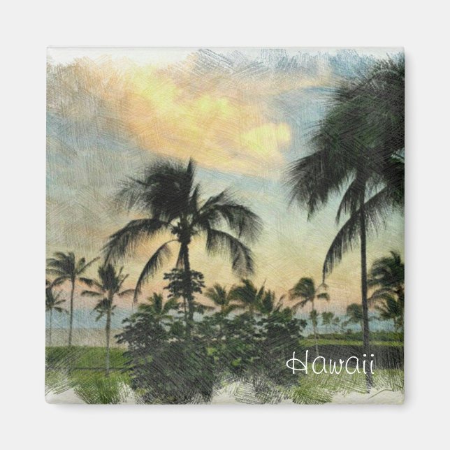 Aimant Coucher de soleil et arbres tropicaux (Devant)