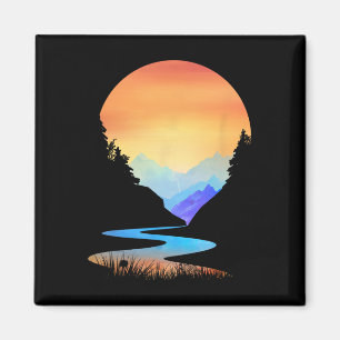 Aimant Coucher de soleil extérieur Montagnes de style Vin